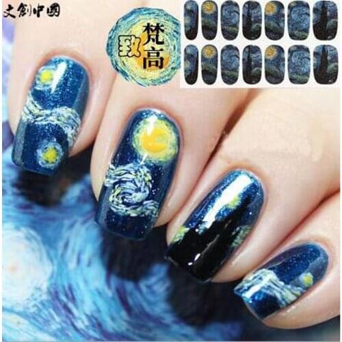 1Pc Nail Art Design Sliders For Nails Stickers Van Gogh Mysterious Starry Night Patterned Adhesive Nails Wraps Nail Art Sticker