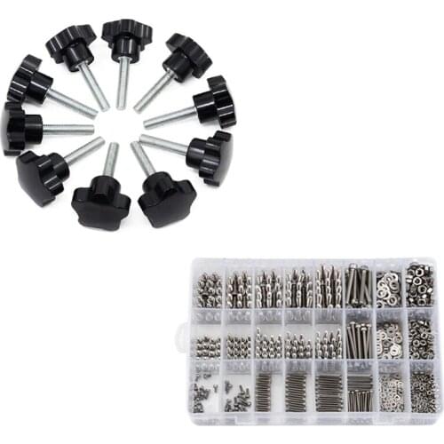 1080PCS M2/M3/M4 Stainless Steel Hex Socket Bolt and Nuts Set & 10 Pcs M8 x 40mm x 32mm Star Hand Knob Tightening Screw