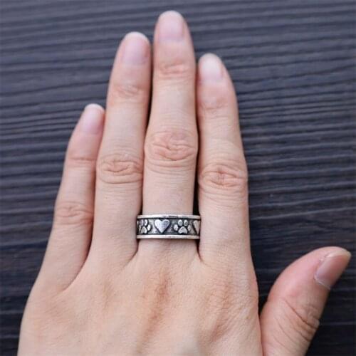 12pcs Lovely Vintage Paw Dog Footprint Heart Rings For Women Girls Fashion Jewelry Gift