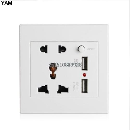 2.1A Dual USB Wall Socket Charger AC/DC Power Adapter Plug Outlet Panel w/Switch