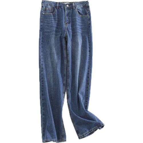 2020 Fashion Oversize Denim Pants Women Spring Autumn Loose Straight Mopping Trousers Plus size Jeans Cotton Casual Pants KW50