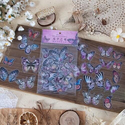 40pcs Vintage Colorized Butterfly Wings Specimen Stickers DIY Scrapbook Couple Gift Travel Diary Stationery Decoration Stickers