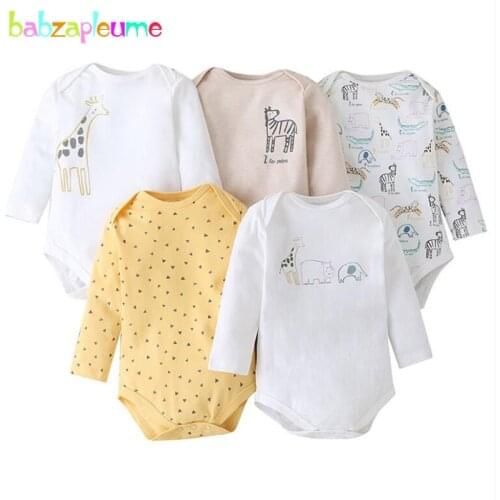 5Piece Spring Fall Outfits Baby Boys Girls Jumpsuit Long Sleeve Cotton Cartoon Cute Newborn Bodysuits Infant Clothing Sets 1941