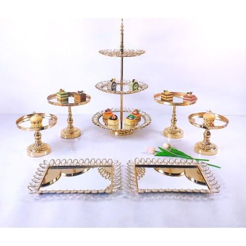 Gold 6-10pcs Metal Cake Stand Set Display Wedding Birthday Party Dessert True Crystal Cupcake Plate Rack