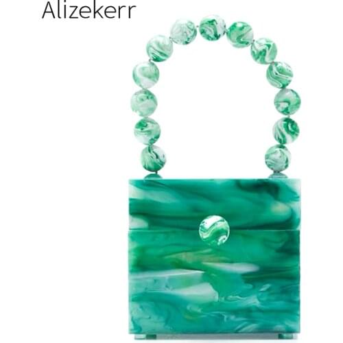 Acrylic Box Evening Clutch Bag Women Luxury Stone Pattern Beaded Hard Handbag Ladies Designer Green Party Purse Dinner New