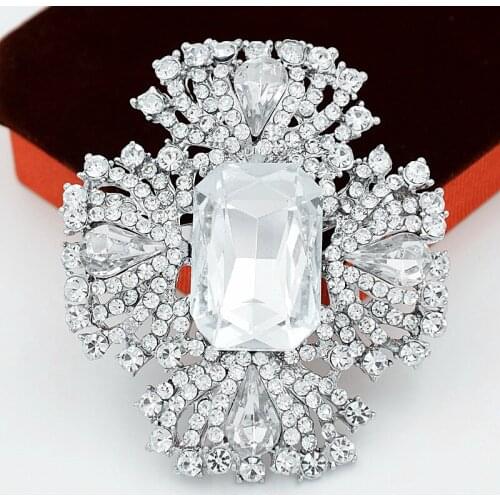 DHL Fedex Free Shipping Wholesale Silver Color Large Glass Crystals Stunning Diamante Big Brooch for Wedding Bounquet, Gift etc