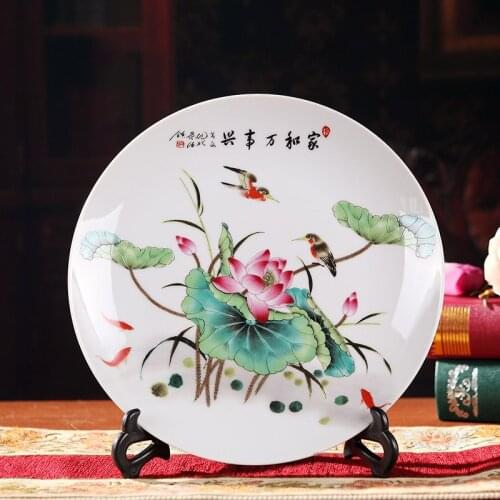 Jingdezhen ceramic hanging plate with flowers pattern decoration modern minimalist Chinese crafts plates