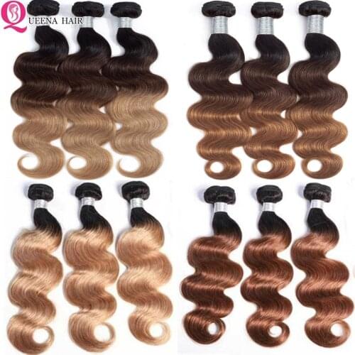 Ombre Blonde Brown Human Hair Weave Bundles Ombre Body Wave Bundles 1B 30 1B 27 Brazilian Hair Weave Bundles Remy 1/3/4 Bundles