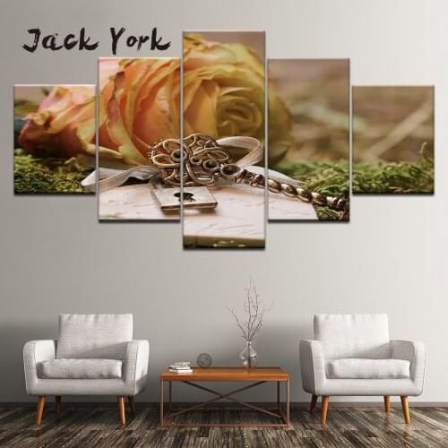 Canvas Painting Withered roses and keys 5 Pieces Wall Art Painting Modular Wallpapers Poster Print for living room Home Decor
