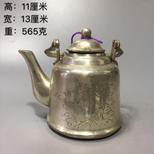 Kangxi dynasty white copper Lady Women statue Tanks Crock jar teapot crafts kettle Cupronickel tea water pot desktop decoration