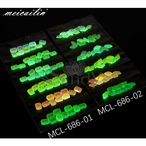 Mix 60pcs Fluorescent Glass Nail Rhinestones Set Luminous Flatback Diamond Square Crystals Glow In The Dark Gems Art Decorations