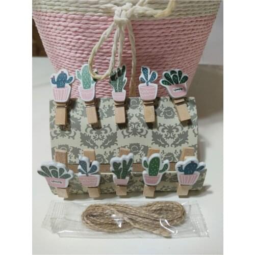 Mini Decorative Wooden Photo Clip Ornamental Natural Tongs Ornament Colorful Cactus Figures 10 Pcs