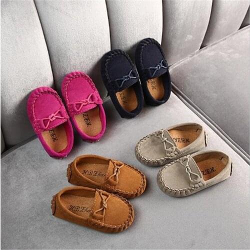 Fashion Flats For Children Casual Comfortable PU Leather Slip On Shoes Boys Girls Kids Candy 4 Colors Moccasin Loafers All Size