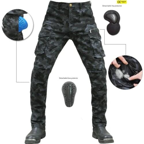 Men Moto Stretch Jeans Army Green Sea Blue Printed Casual Pants Men Camo Protective Gear Riding Jeans Personality 2021 New