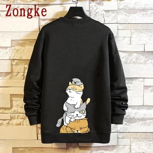 Zongke Cartoon Vintage Sweatshirt Men Clothing Japanese Streetwear Men Tops Hip Hop Harajuku Pullover Men Sweatshirts M-5XL 2021