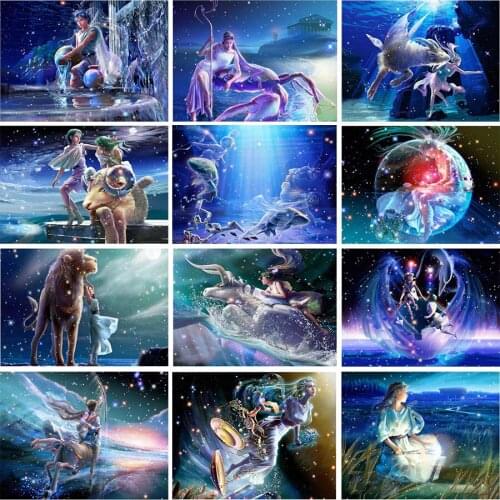 Diamond Painting Kit Full Drill Twelve Zodiac Sign Diamond Embroidery Mosaic Cross Stitch Home Decoration Gift