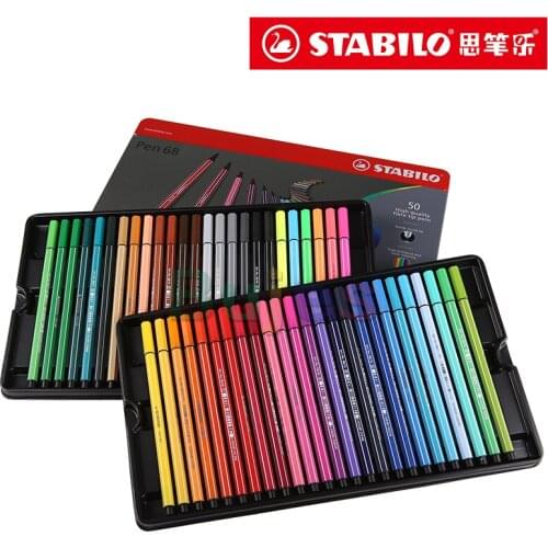 Stabilo Watercolor Pen 40 50 Colors Tin Box Set, 1mm Felt Tip Art Marker Fibre Tip , Washable for Artist, Kids Stabilo 68