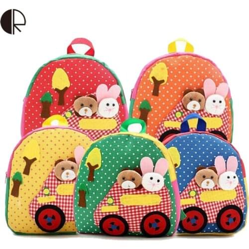 New Cute Kids School Bags Cartoon Animal Applique Canvas Backpack Mini Baby Toddler Book Bag Kindergarten Rucksacks BP102