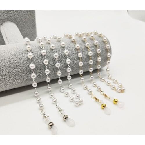 Eyeglasses Chain Imitation Pearl Bead chain silver gold color plated metal chain silicone loops Sunglasses accessory women gift