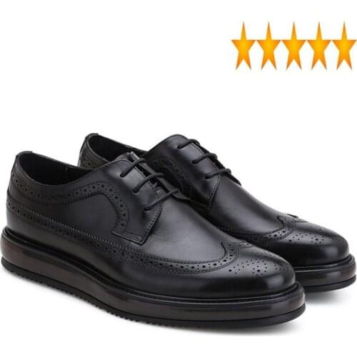 Oxfords Vintage Genuine Leather Mens Formal Dress Round Toe Man Flat Platform British Style Designer Male Brogue Shoes