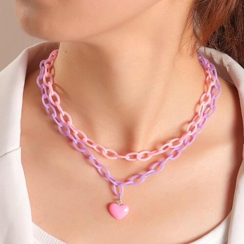 New Arrival Resin Heart Necklaces Womens Punk Hip Hop Sweet Cool Candy Color Thick Chain Pendant Necklaces Jewelry for Party