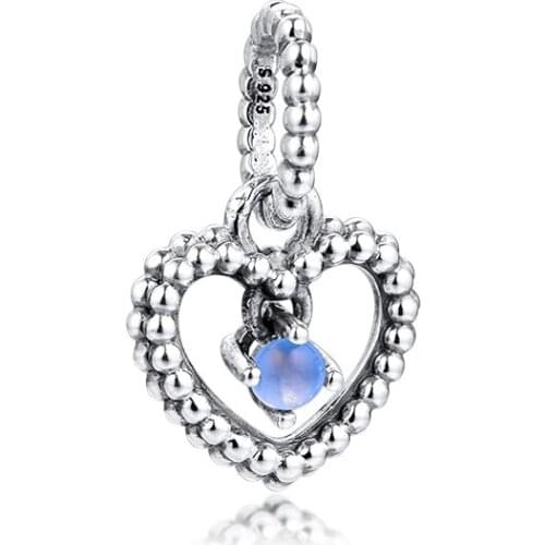 Fits Original Bracelet 925 Sterling Silver Sky Blue Beaded Heart Dangle Charms Beads for Jewelry Making kralen perle