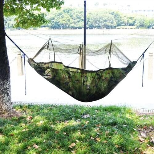 Outdoor Camping Hammock With Mosquito Net Double Hammock 1-2 Person Portable Hanging Bed Strength Parachute Fabric Sleep Swing