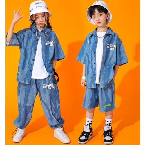 Rave Wear Blue Dancer Outfit Street Dance Clothes Children Hip Hop Dancewear Stage Performance Costume Festival Clothing JL3426