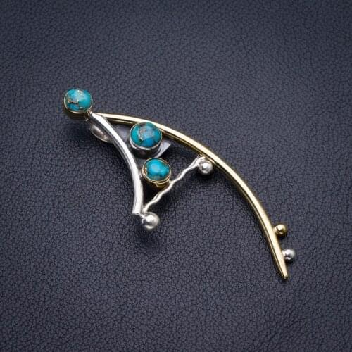 StarGems Natural Two Tones Copper Turquoise Handmade 925 Sterling Silver Pendant 2.5" D3002