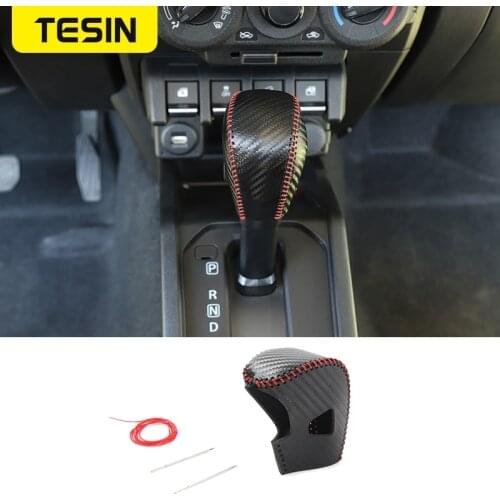 TESIN Car Leather Handbrake Cover Protective Sleeve Hand Brake Protection Gear Shift Knob Cover for Suzuki Jimny 2019 2020