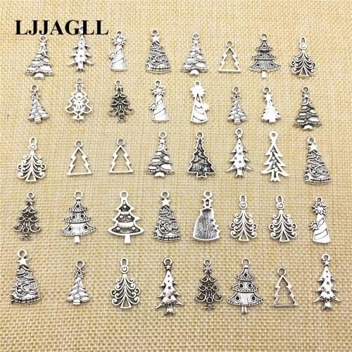 Tibetan Silver 20pcs Mixed Types Alloy Christmas Trees Diy Charms Plants Pendants Diy Fit Necklace Diy Jewelry Findings ASD055
