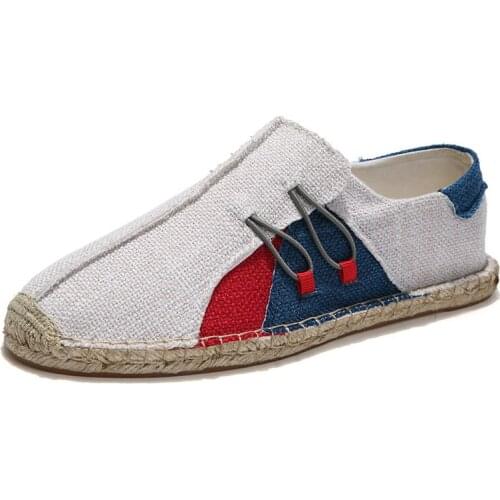 Spring Autumn Hemp Wrap Mens Casual Espadrilles Shoes Man Breathable Canvas Flat Shoes Male Fashion Sewing Slip On Loafers