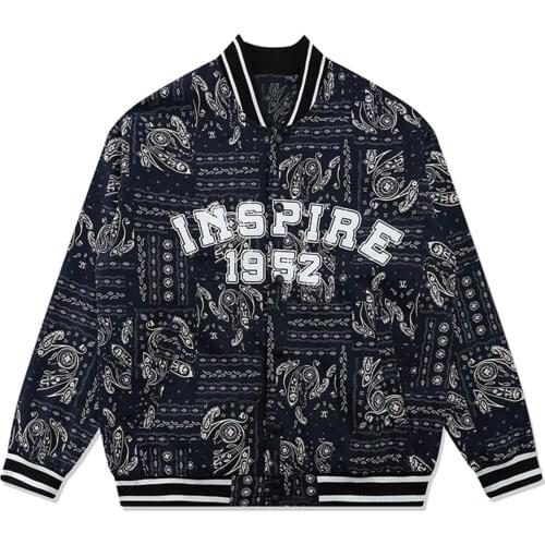LACIBLE Vintage Bandanna Letter Graphic Baseball Jacket Men Bomber Jacket Hip Hop Streetwear Harajuku Autumn Loose Coat Outwear