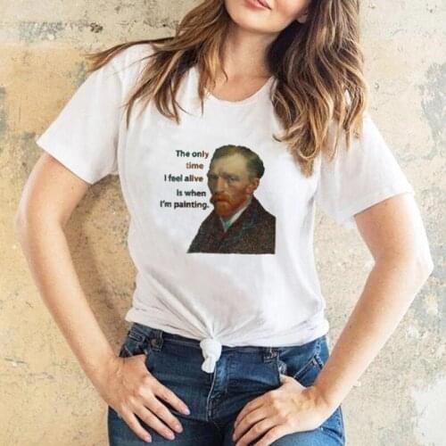 Van Gogh Van Goghing Van Gone Meme Funny T-Shirt Hipsters Cute Graphic Tee Summer Fashion Quotes White Shirts Classic