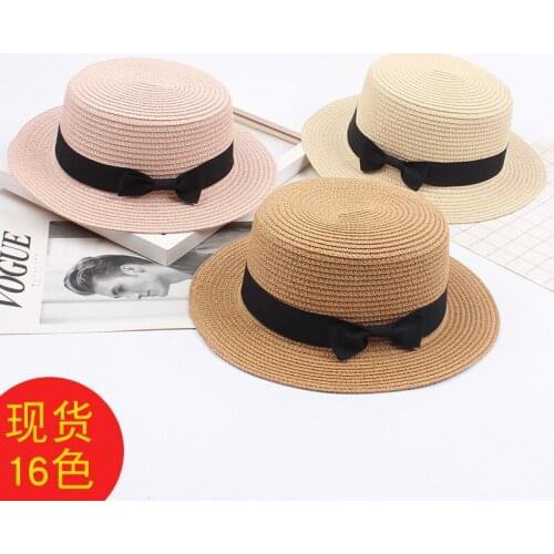 Women Ladies Wide Brim Felt Hat With Bowknot Bowler Floppy Sun Cap Solid Summer Straw Hat Bow Flat Top Beach Hat Small Top Cap