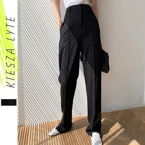 Women Long Trousers Fashion Chic High Waist All-match Slim Black Split Straight Tube Suit Pants 2021 Spring Casual Pendant pants