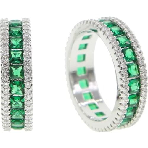2020 high quality stones green Ring Green Stone Crystal Engagement rings for Women silver color Vintage Bridal Wedding jewelry