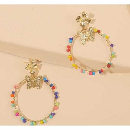 Boho Trendy Female Multicolor Glass Beaded Dangle Earrings For Women 2020 Fashion Gold Flower Butterfly Drop Earring Jewelry