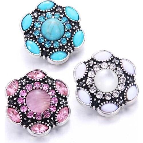 10pcs/lot New 18mm Snap Jewelry Mixed Crystal Flower Metal Rhinestone Snap Buttons Fit Snap Bracelet Bangles Necklaces 9112