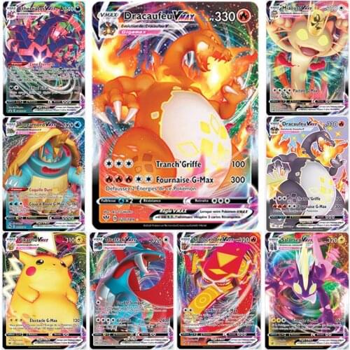100Pcs French Pokemon VMAX Cards Dracaufeu Pikachu Torgamord Victini Scolocendre Morpeko Trading Card Game Collection Cards Toys