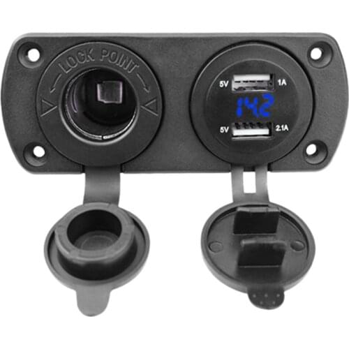 12-24V Dual USB Outlet Volt Power Outlet with LED Voltage Display Lighter Socket Switch Panel Adapter for Car Boat