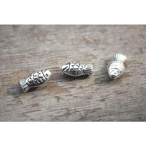 12pcs--Fish Beads, Antique Tibetan silver fish bead, Beadwork Charms/pendant 17x9X6mm