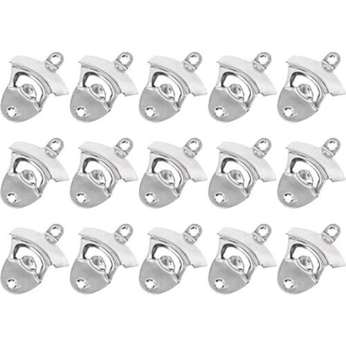 15Pcs Silver Wall Mount Bottle Opener Kit with Screws, Vintage Rustic Bar Bottle Opener Wall Mount Beer Cap Opener