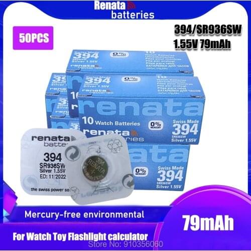 50PCS Renata Watch Battery 1.55V 394 SR936SW 936 Silver oxide Button Coin Cell Batteries MADE IN Swiss