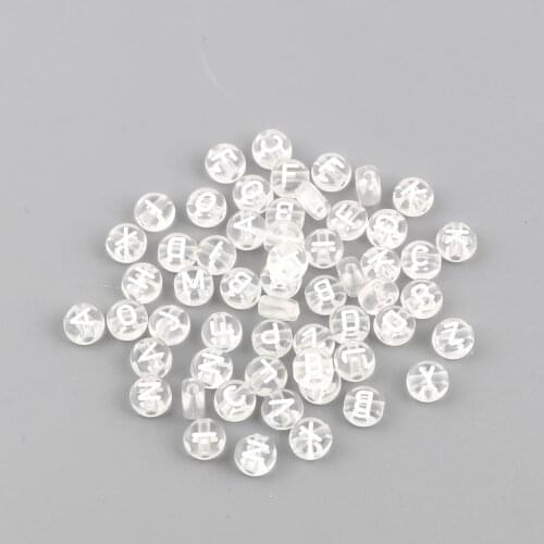 7mm Acrylic Beads Capital Alphabet/ Letter White At Random Pattern Flat Round Spacer Loose Beads DIY Bracelets Jewelry,500PCs