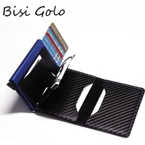 BISI GORO RFID Blocking Mens Credit Card Holder Mini Carbon Fiber Fashion Wallets PU Leather Bank Card Case Travel Money Bag