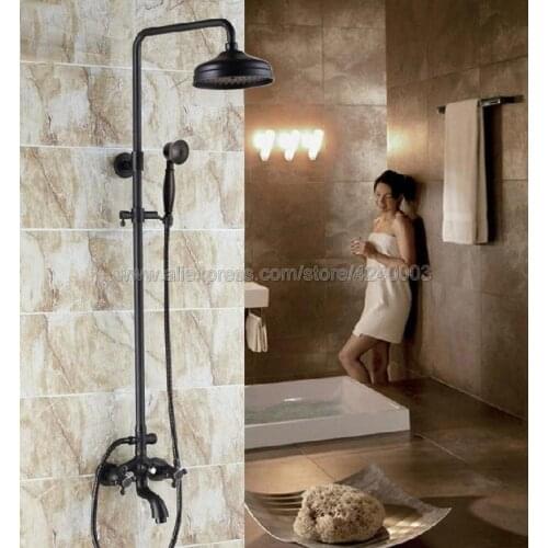 Oil Rubbed Bronze Shower Faucet 8" Rainfall Shower Head Dual Handles with Handheld Shower Spray Krs452