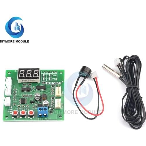 DC 12V 2 Channel 4 Wire Fan PWM Temperature Controller PC Fan Motor Speed Controller LED Digital Thermostat With NTC 10K Probe