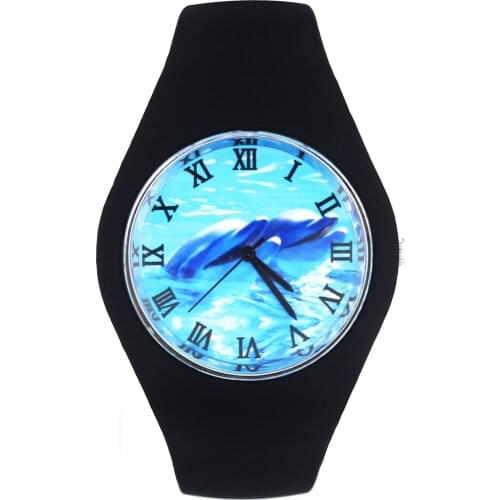 Dolphin Aquarium Sea Fish Pattern Fashion Women Men Sport Silicone Strap Analog Quartz Wrist Watch