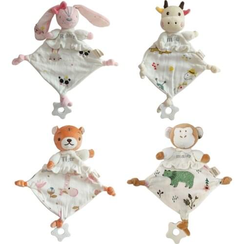 24BE Baby Comforter Appease Towel Soft Cartoon Animal Doll Sleeping Toys Nursing Cuddling Blanket Bib Shower Gifts